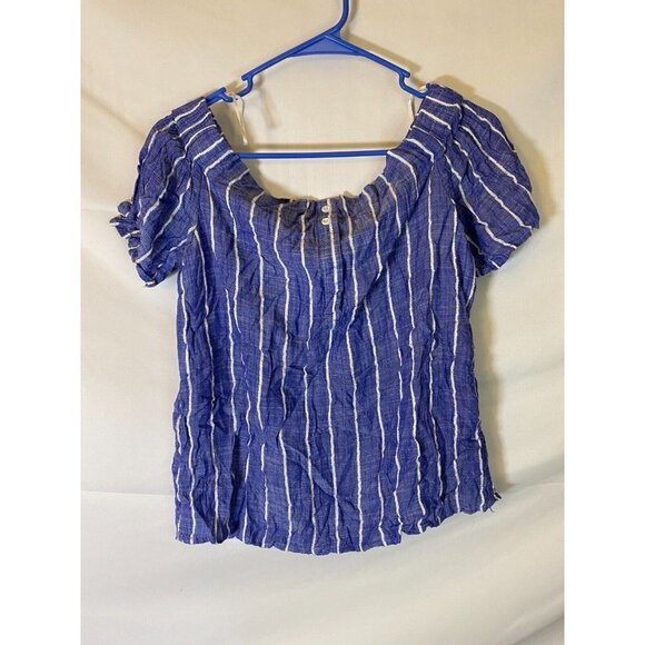 - THREAD SUPPLY boho WOMENS OFF SHOULDER CUTE TOP SHIRT BLOUSE BLUE SIZE MEDIUM - Picture 1 of 2
